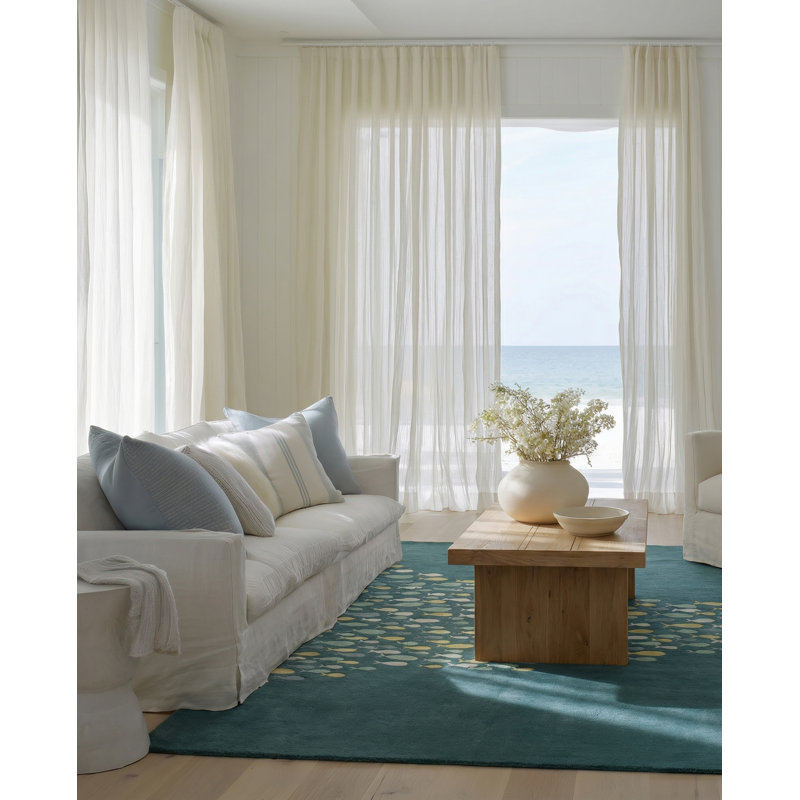 Tapis bleu / gris en laine / soie touffetée à la main Farley, Rectangle 5 pi x 8 pi
