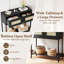 Console 32 po avec 2 tiroirs en rotin, tablette de rangement ouverte, structure en métal robuste noir-263647039