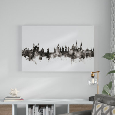Lucerne Switzerland Luzern Skyline Black White Graphic Art on Wrapped Canvas