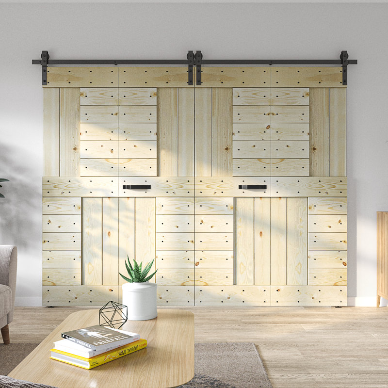Porte de grange pliante gaufrée avec quincaillerie coulissante Coast Sequoia, 72 po x 84 po