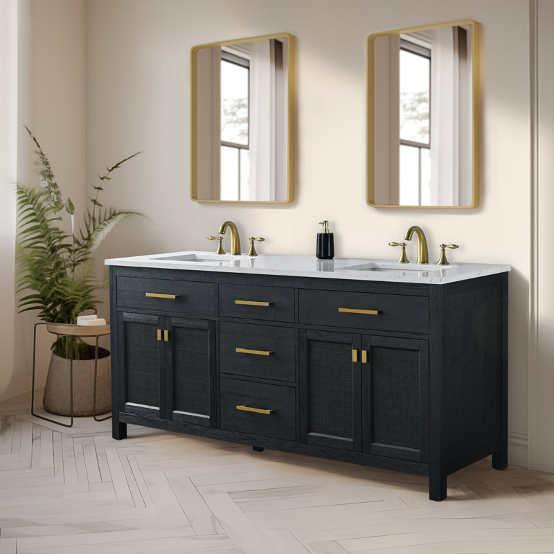 Meuble-lavabo double 72 po avec plateau en pierre Marquist, Noir