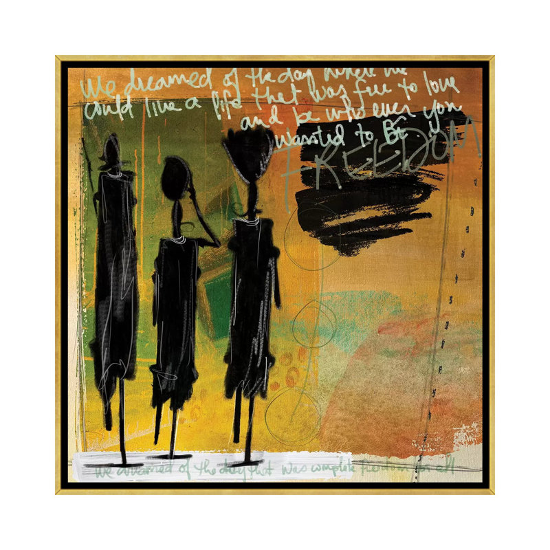 Tribu jaune par Nikki Chu - impression, Encadrement doré, H 26 po x l 26 po x P 1,5 po