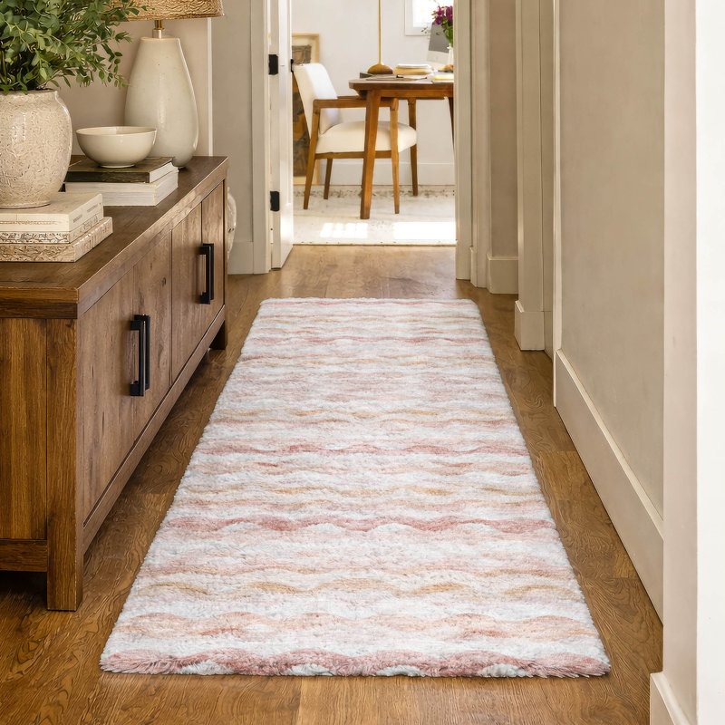Premium Machine Washable Dream Shag ADS195 Ribbons Rug, 2'3" x 7'6" Runner, Peach