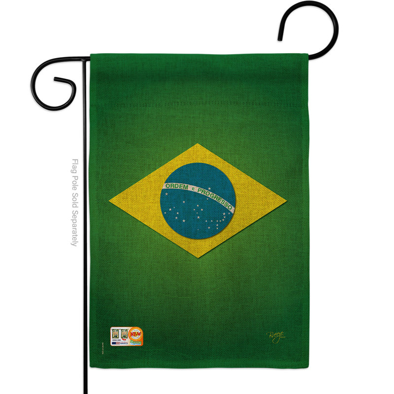 Drapeau de jardin à 2 côtés 5 pi 5 po x 1 pi. brésil du monde the world "en toile jute national"