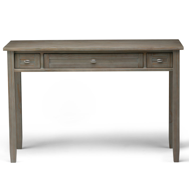 Distressed Grey Solid Wood Desk with Slide-Out Keyboard Tray