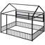 Full Size Metal House Bed, Black. Fence And Shelves For Extra Functionality. 77.6"l X 55.6"w 66.9"h. Reliable Construction Bed Frame In Size, With Organization.-1335957307-1335957308