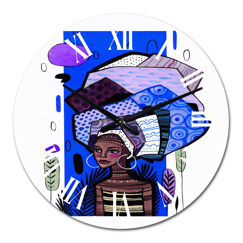 Horloge murale afro-américaine avec géométrie bleue - Mid-Century, Moyen