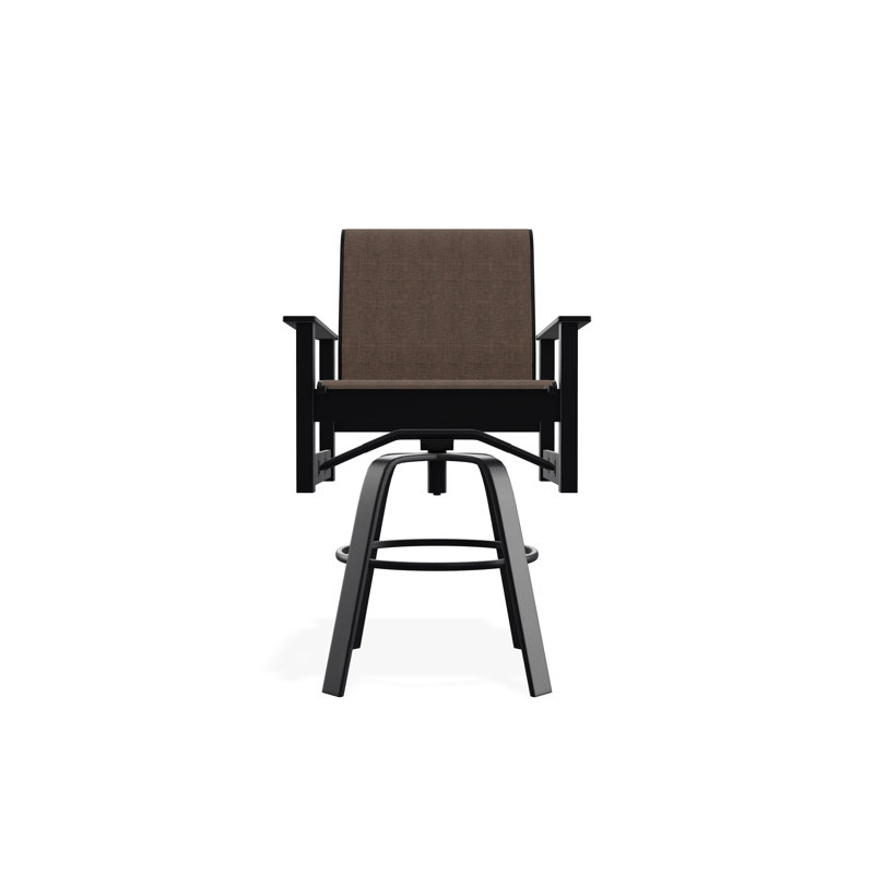 Fauteuil pivotant à hauteur de barre en polymère de qualité marine Leeward Sling, Noir, Moka Sunbrella®, 30"