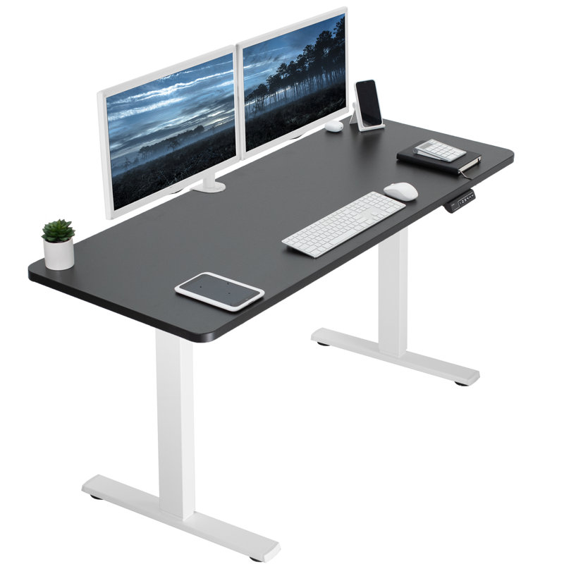 VIVO Single Motor Electric Desk with Push Button Memory Controller, Black/White, 48.5" H x 60" W x 24" D