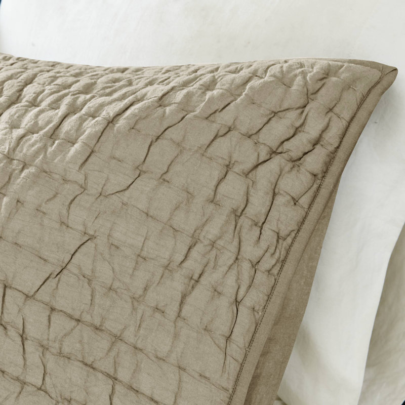Madison Park Signature Serene 3 Piece Hand Quilted Cotton Quilt Set, Full/Queen Coverlet + 2 Standard Shams, Beige