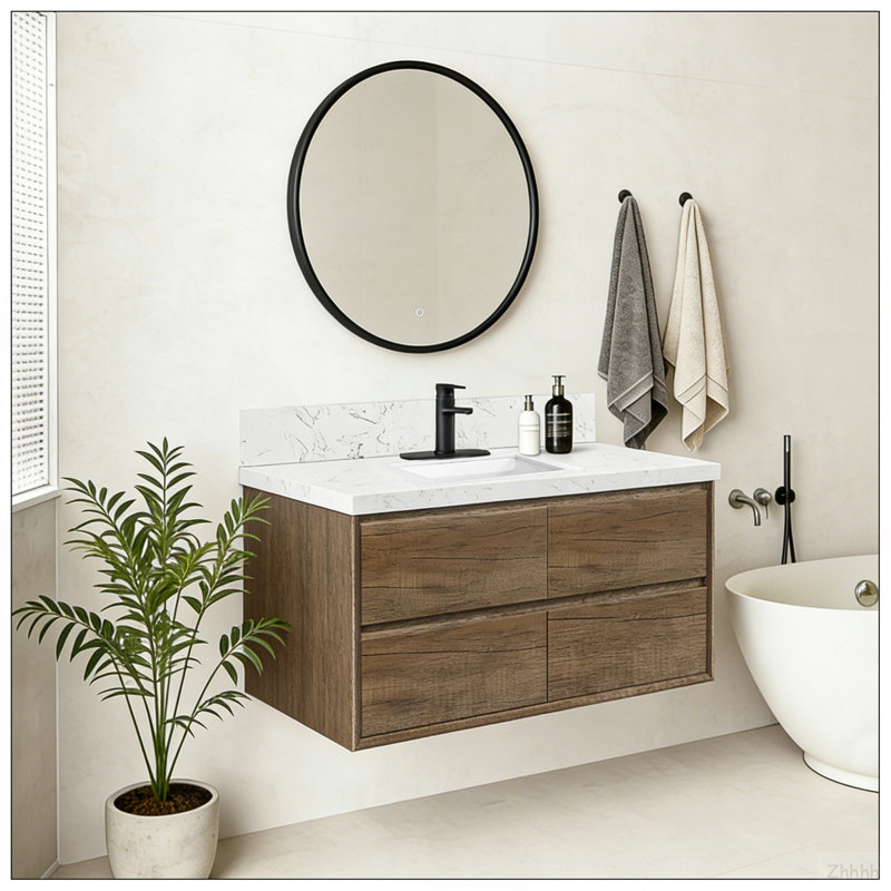 Ensemble de meuble-lavabo mural 48 po, 25.59" H x 48" W x 19.29" D, Oak