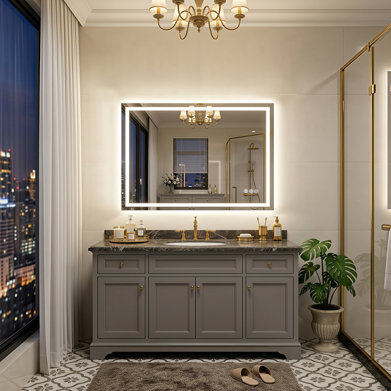 LED Rectangular Bathroom Mirror, Adjustable Light, Anti-fog Glass, 36" x 24"