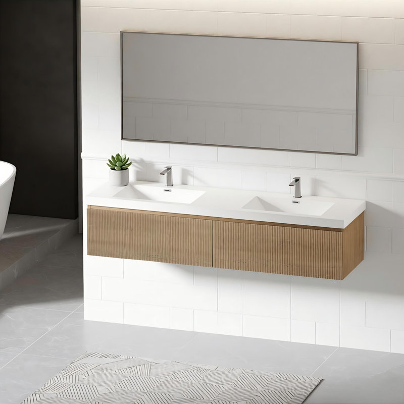 Meuble-lavabo 72 po, Chêne, Blanc