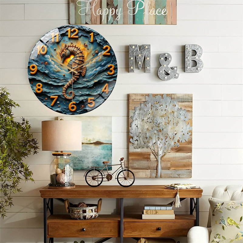 Horloge murale Seahorse, horloge murale 12 po