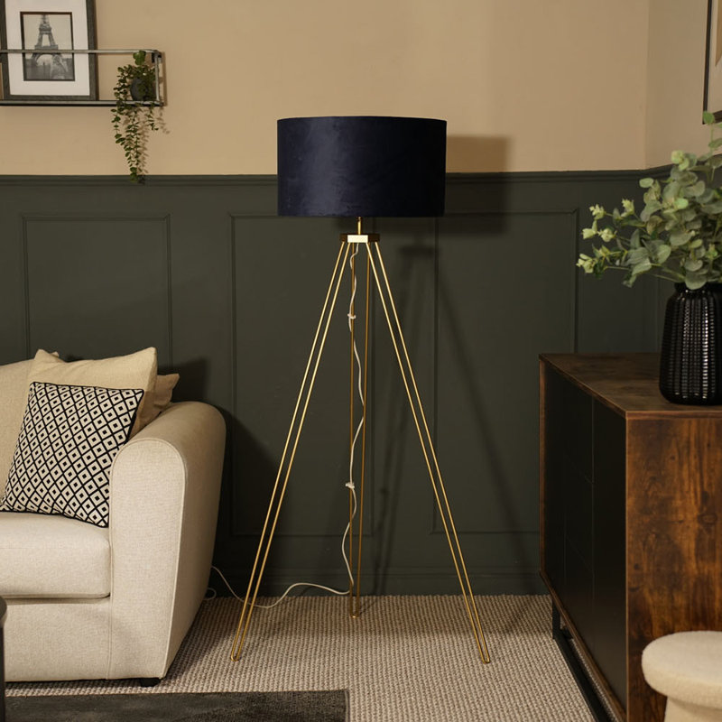 Dundrod 127 H cm Powder Coated Tripod Floor Lamp Set, No, Blue