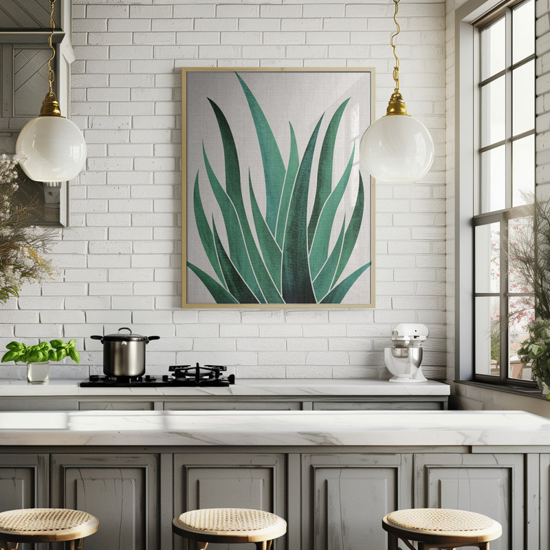 «Desert Agave Cactus», art mural texturé encadré, Noir, H 14 po x l 10 po