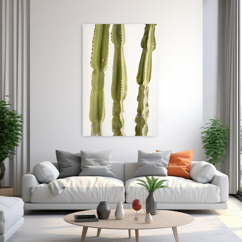3 cactus abstraits, art mural contemporain, H 60 po x l 40 po