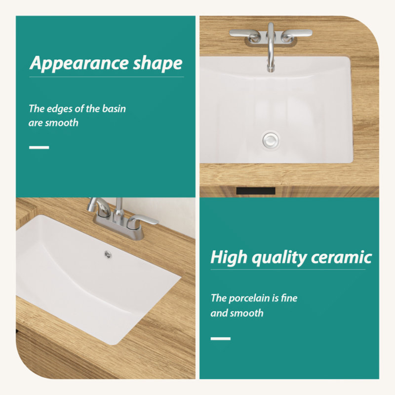 19.7" x 14" White Ceramic Rectangular Undermount Bathroom Sink with Overflow