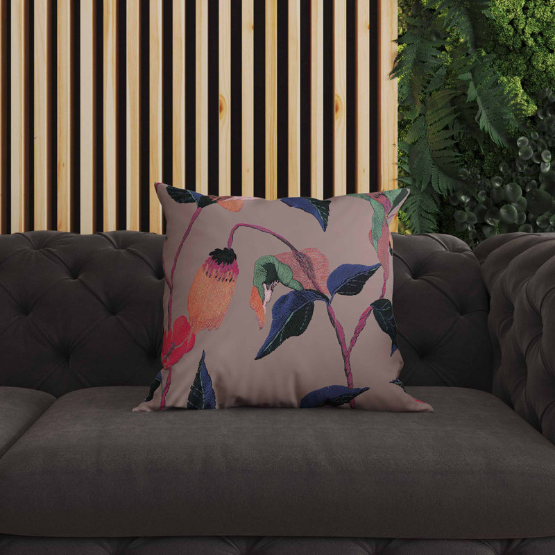 Coussin intérieur / extérieur Nature's Emb broderie, Carré 20 po, Bleu / beige / rose / mauve