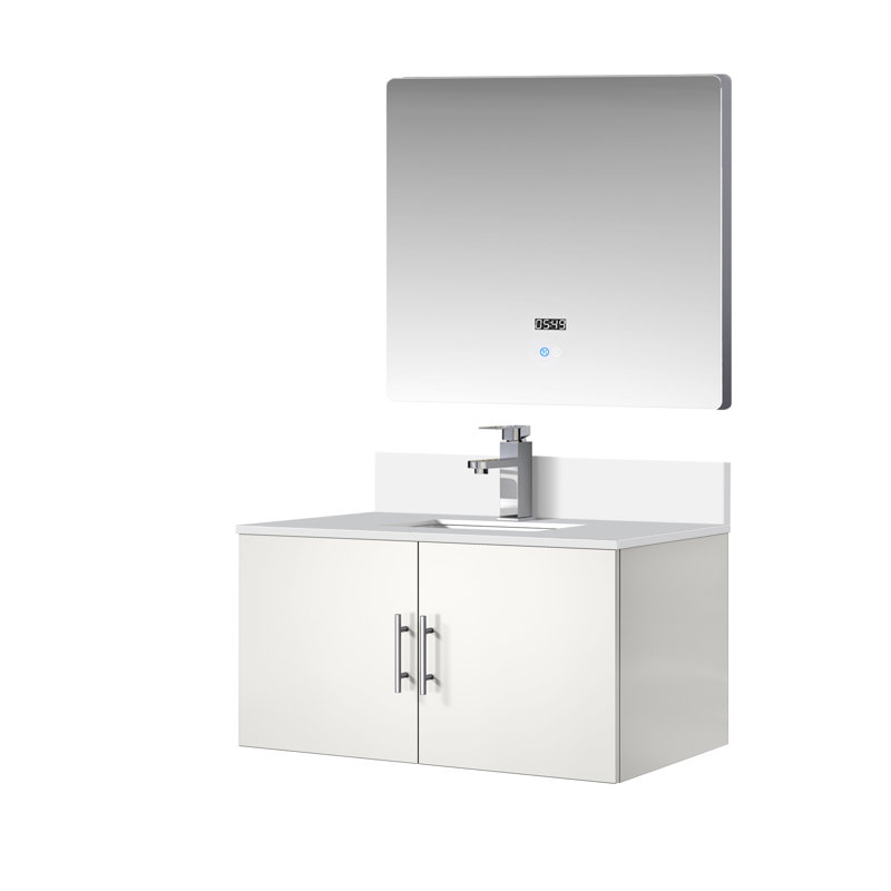 Meuble-lavabo gris foncé 36 po, surface en quartz blanc, robinet, po Miroir à DEL - résistance aux taches et durabilité de la baignoire avec dessus, matériau durable