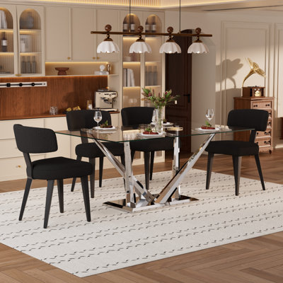 Modern 63in Pedestal Dining Set with & Dining Chairs