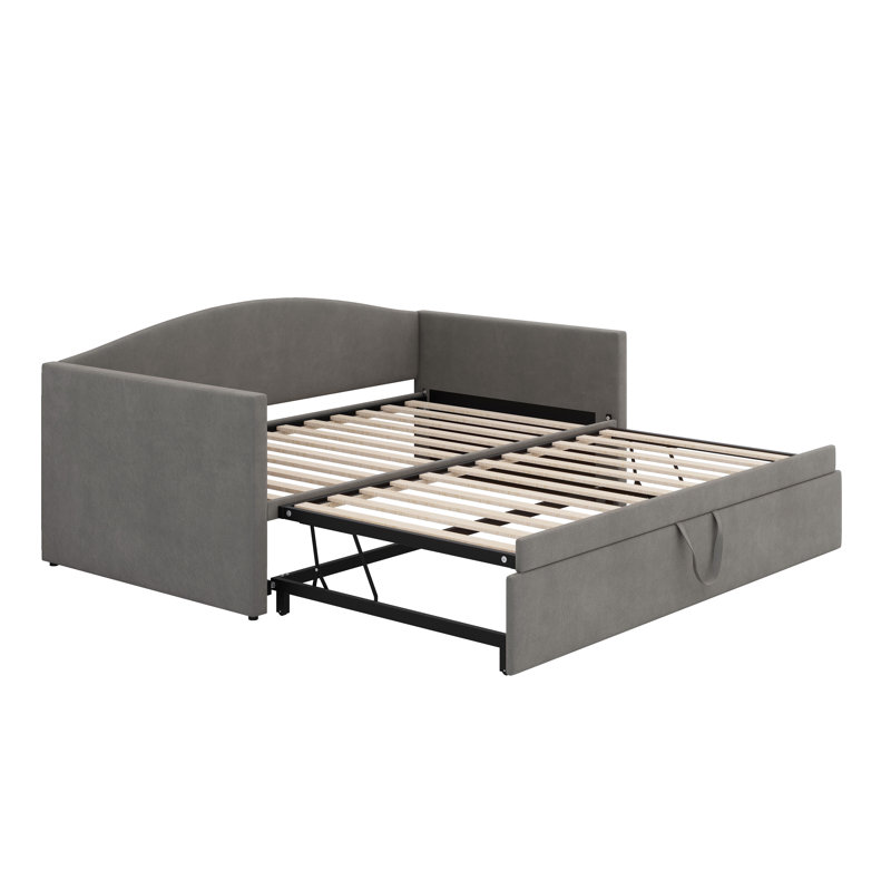 Horta Twin Size Daybed with Extended Pop Up Trundle, Gray