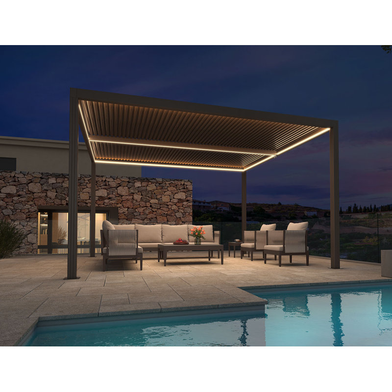Pergola à persiennes mauve avec lumières à DEL intégrées, H 94,32 po x l 155,63 po x P 129,69 po