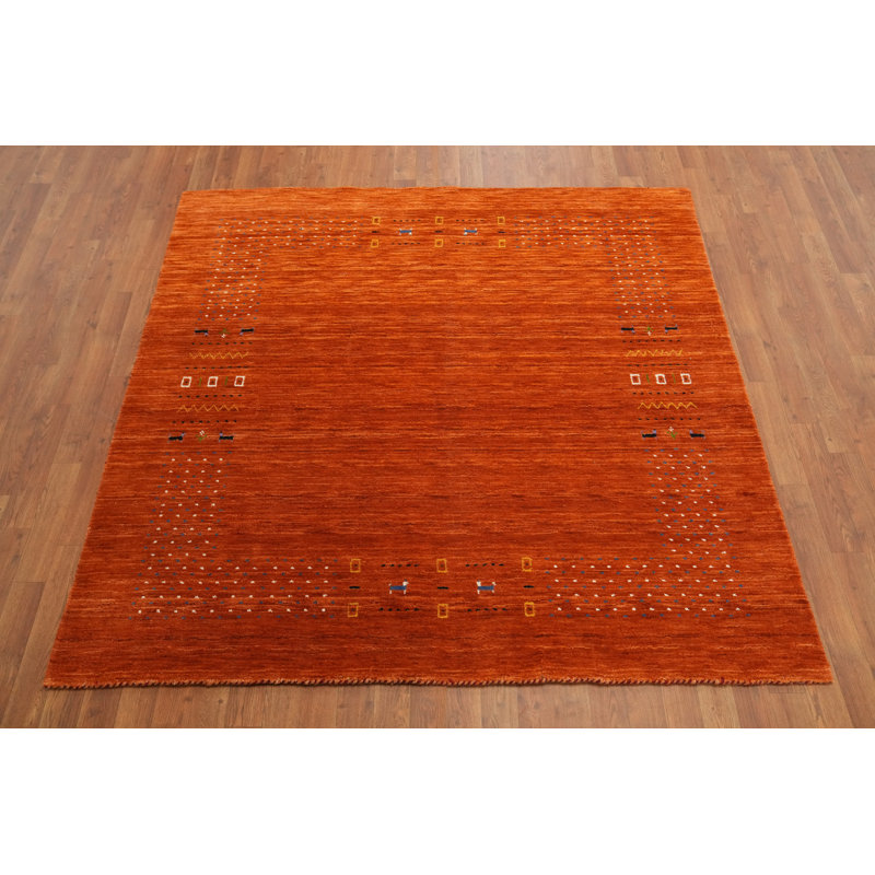 Square Orange Gabbeh Style Area Rug 6x6