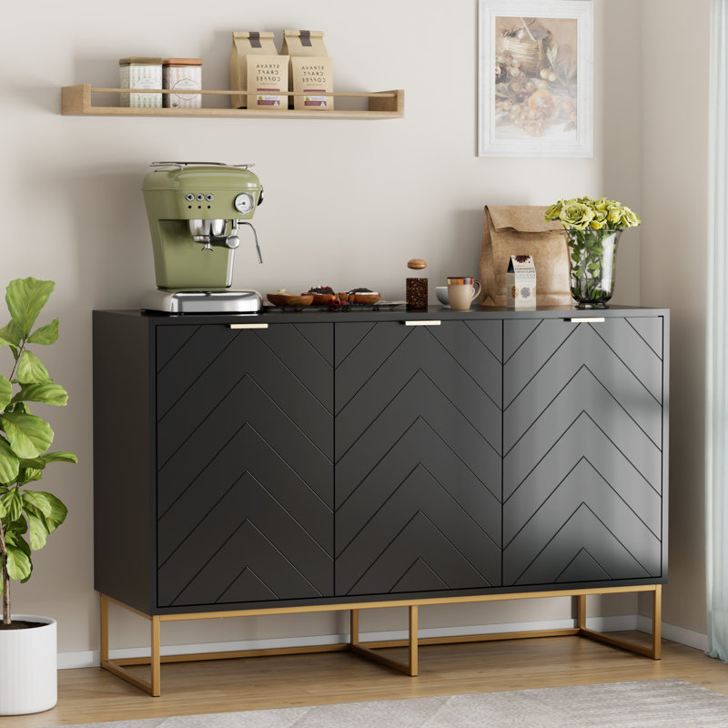 47.2 W" Three Doors Accent Cabinets, Black