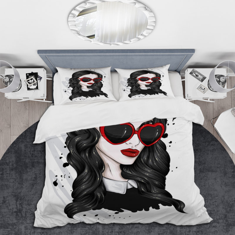 Ensemble de housse de couette en microfibre noir mat / rouge / blanc, Housse de couette simple + 1 taie décorative stan