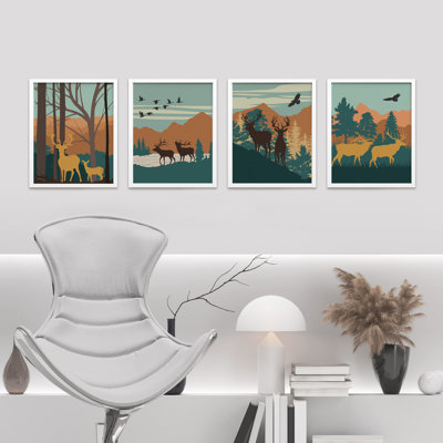 " Mountain Deer Forest " 4 - Pieces