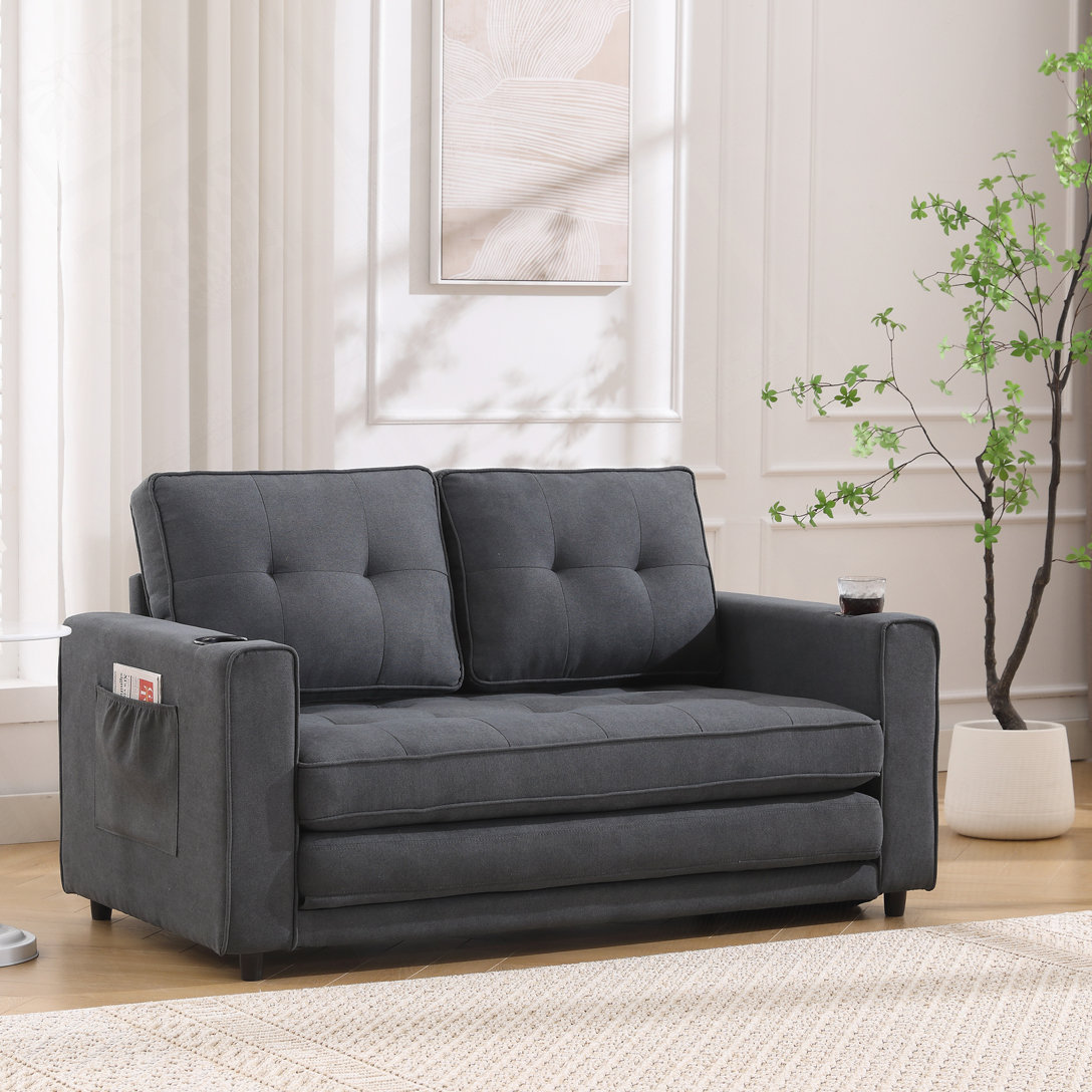 Ebern Designs Upholstered Tufted Loveseat with Pull Out Sleeper ...