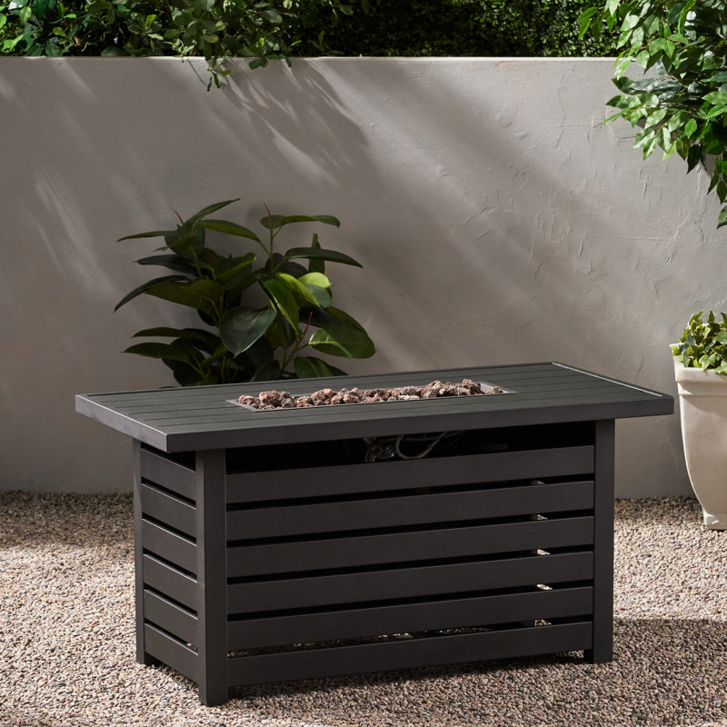 Foyer rectangulaire en fer de 30 000 BTU avec couvercle de réservoir protégé - l 45,00 po x P 42,00 po H 23,63 po, noir, zone d'assemblage facile