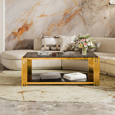 Table basse moderne rectangulaire noire, miroir
