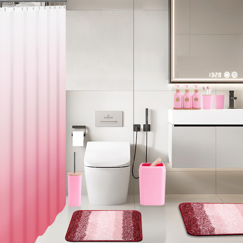 Ensemble de 32 pièces de salle de bain avec rideau de douche et tapis Ensemble d'accessoires de salle de bain Ensemble de rideau de douche 3 pièces Accessoires de salle de bain avec distributeur de savon noir