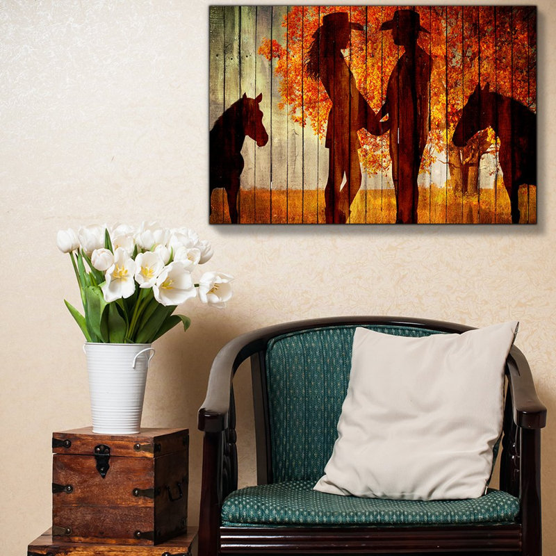 Art campagnard avec une silhouette de cheval, Toile tendue, H 12 po x l 18 po