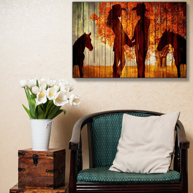 Art campagnard avec une silhouette de cheval, Toile tendue, H 24 po x l 36 po