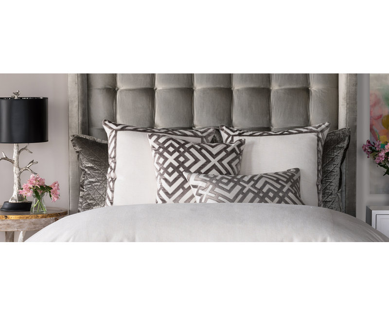 Karl Velvet Square Pillow Cover & Insert, Ivory/Platinum, 24"H x 24"W