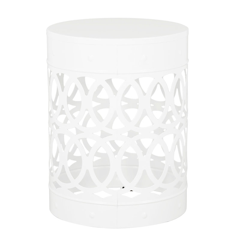 Outdoor Metal End Table - Large, White, Stylish Iron Cut Frame Modern Table, Construction, White