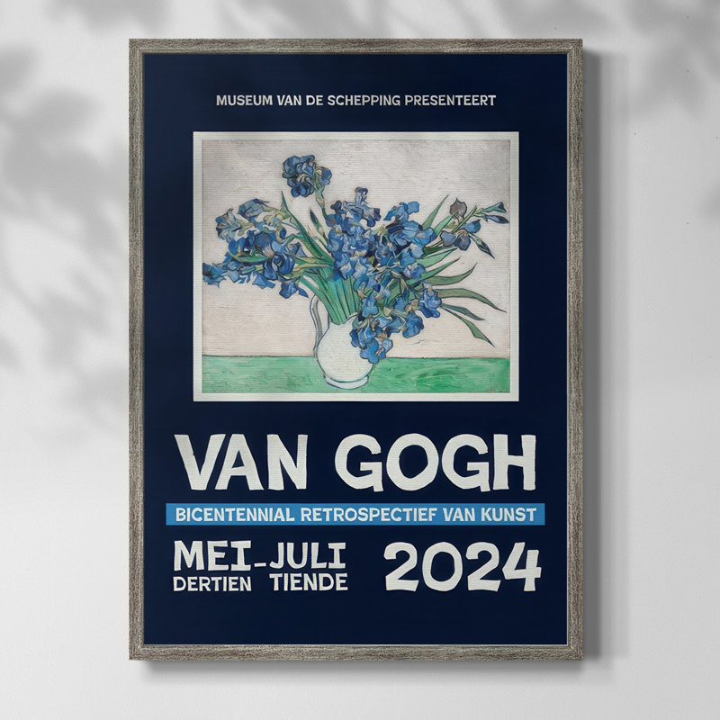 Van Gogh, exposition d'affiches I, impression encadrée - bois massif, H 15 po x l 12 po