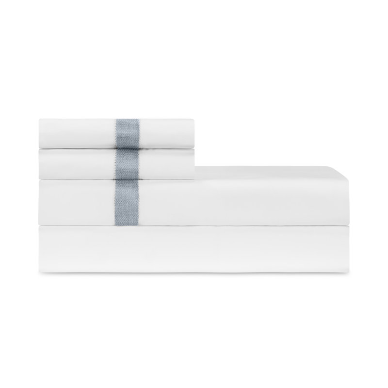 Yves Sheet Set, King Sheet Set, White/Light Blue