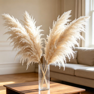 Herbe de pampa Boho séchée 8 tiges 30 pouces, grande herbe de pampa moelleuse pour mariage dans un vase de plancher, bouquet de décoration maison de campagne neutre pour salon, manteau de cheminée, décoration murale