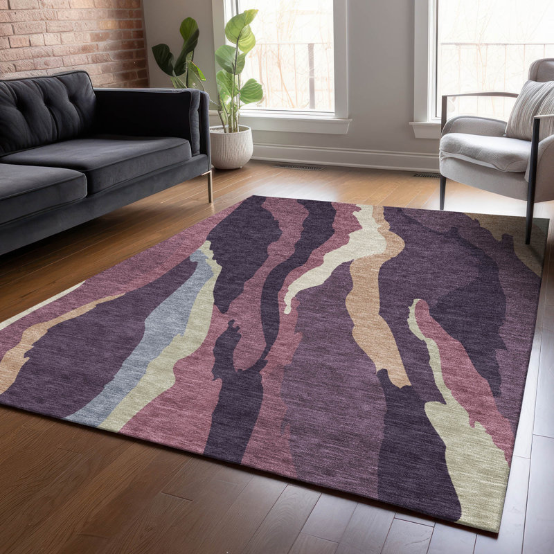 Plum Red Synthetic Washable Rectangular Rug 3' x 5'