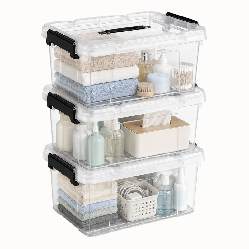 Lot de 3 bacs de rangement transparents en plastique de 16 litres pour l'organisation de la maison, 16 pte, ensemble de 3