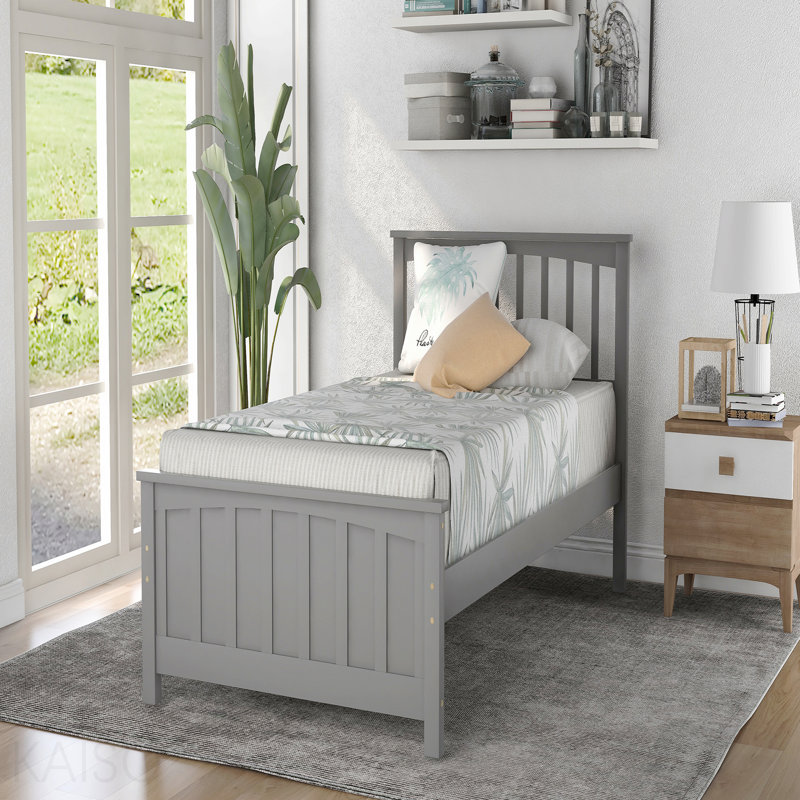 Lit plateforme en bois simple, gris, Gris