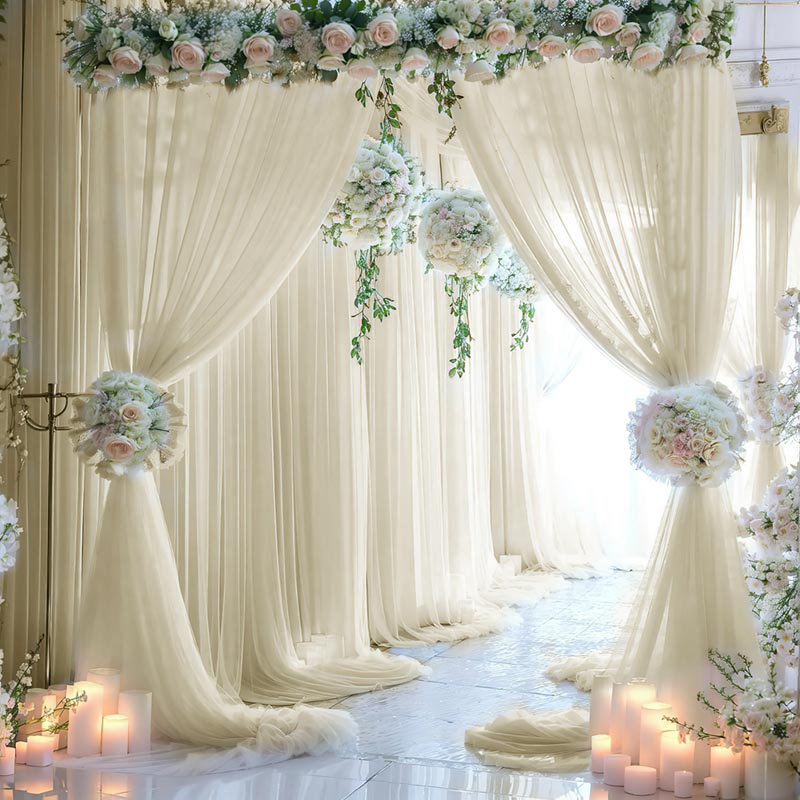 2 Panel Chiffon Backdrop Curtains Sheer Fabric Backdrop Drapes Drapes For Bridal Shower Wedding Arch Party Decoration 150x300cm/59.1x118.1in, Golden