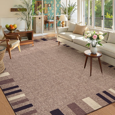 Tapis moderne de couleur unie minimaliste avec bordure imprimée lavable et pliable pour les chambres à coucher, les salons, les salles à manger, les salles de lavage et les bureaux