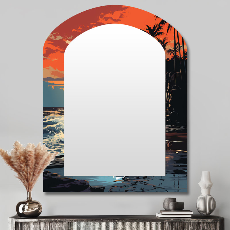 Coucher de soleil coucher de soleil sur le bord de mer II - miroir mural asymétrique Coastal, 43 po x 33 po