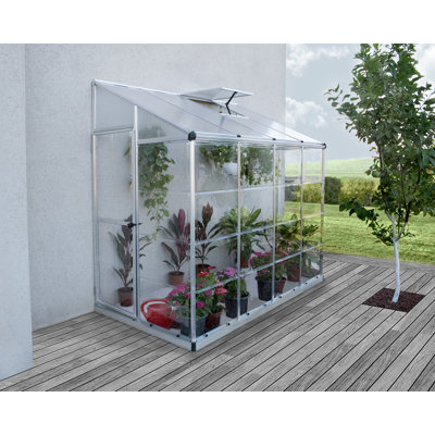Palram - Canopia Hybrid 4' W x 8' D Lean-To Hobby Twin Wall Polycarbonate Aluminum Frame Greenhouse Kit - Silver