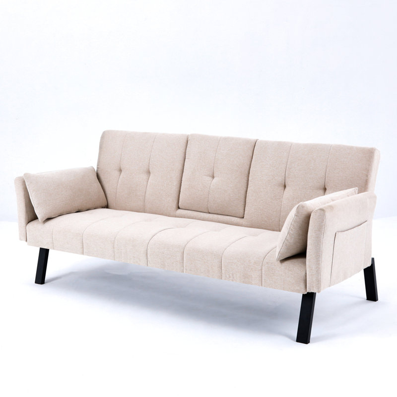 70 - Inch Bed, Foldable And Cotton Linen, With Cup Holder Armrest Storage, For 2 People In Small Sized Apartment Multi Functional Linen Fabric, Central Holder, Residents
